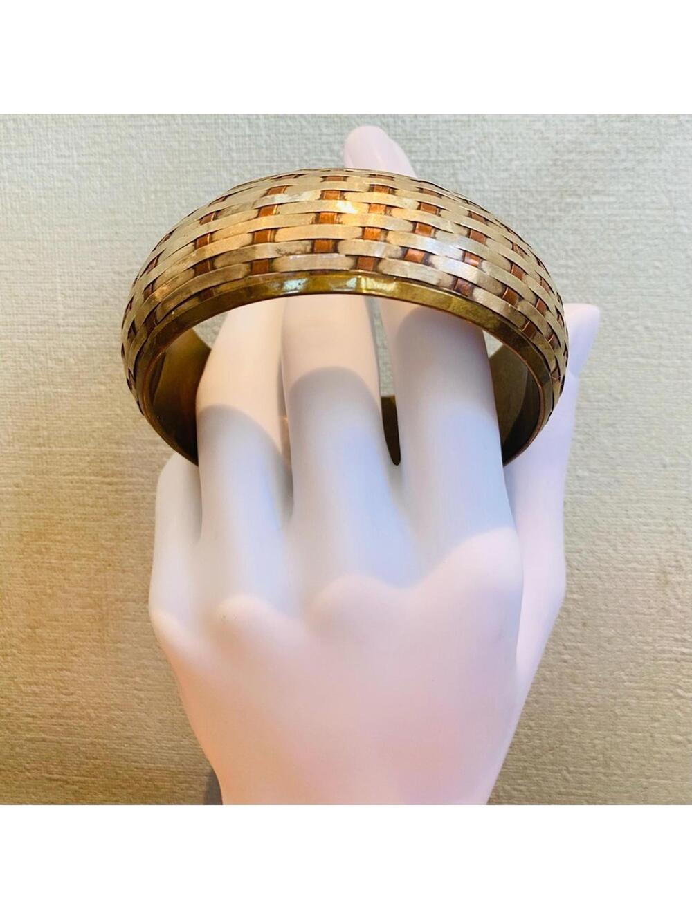 Vintage India Brass Copper Basket Weave Bangle
